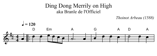 Ding Dong Merrily on High - staff notation