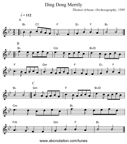 Ding Dong Merrily - staff notation
