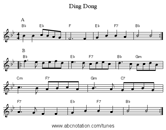 Ding Dong - staff notation