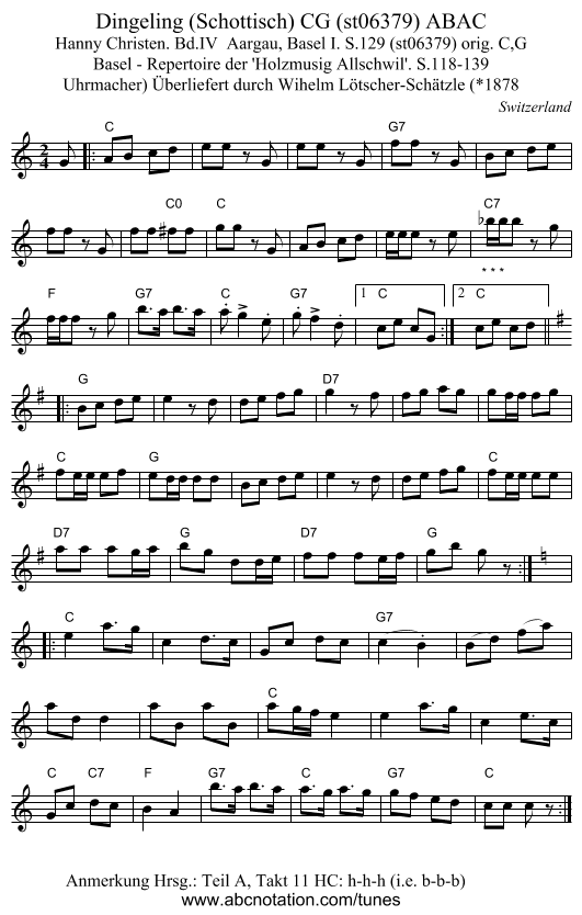 Dingeling (Schottisch) CG (st06379) ABAC - staff notation