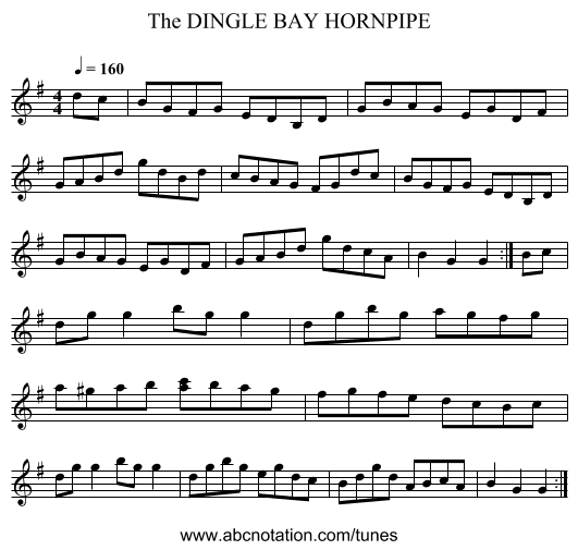 DINGLE BAY HORNPIPE, The - staff notation