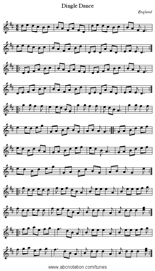 Dingle Dance - staff notation