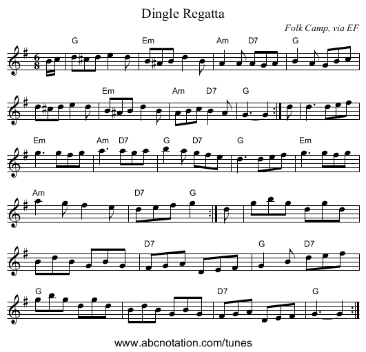 Dingle Regatta - staff notation