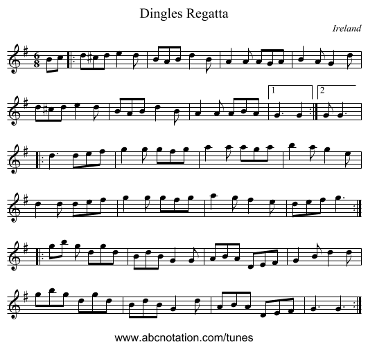 Dingles Regatta - staff notation