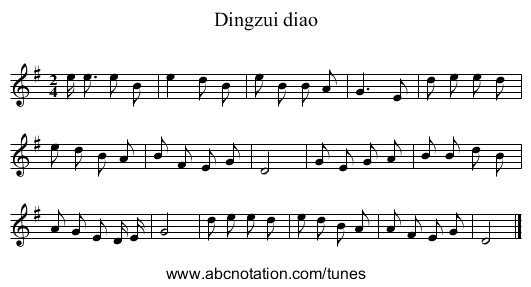 Dingzui diao - staff notation