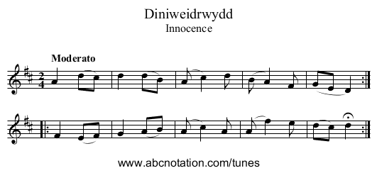 Diniweidrwydd - staff notation