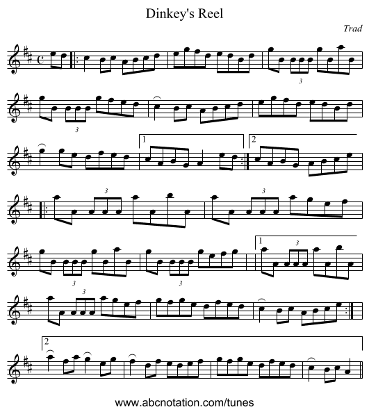Dinkey's Reel - staff notation