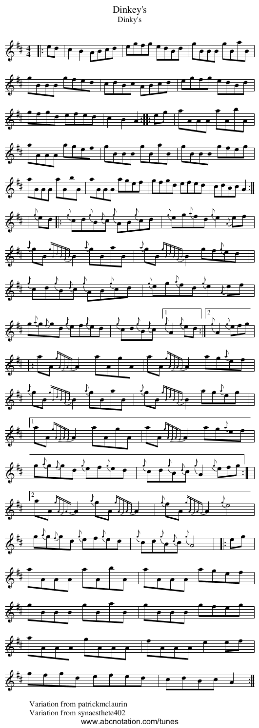 Dinkey's - staff notation