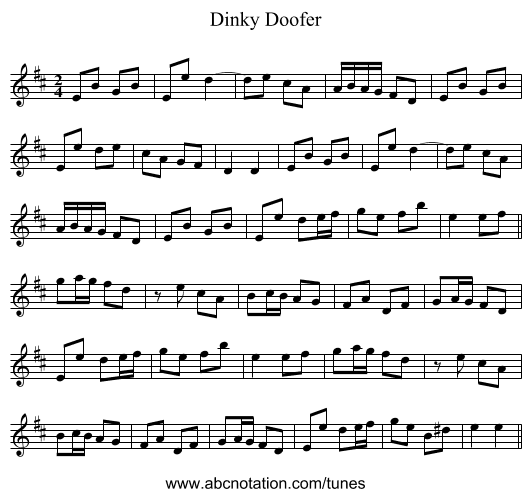 Dinky Doofer - staff notation