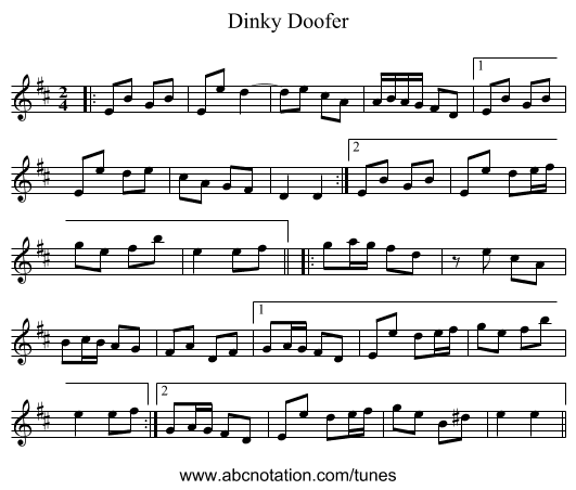 Dinky Doofer - staff notation