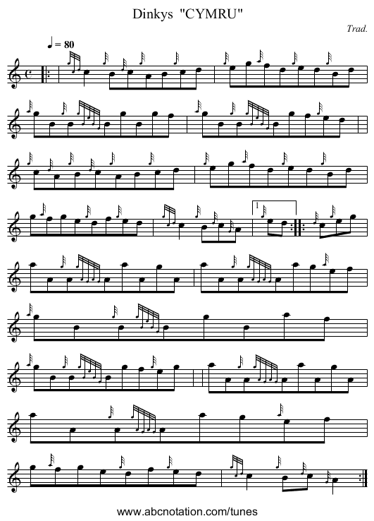 Dinkys  CYMRU - staff notation