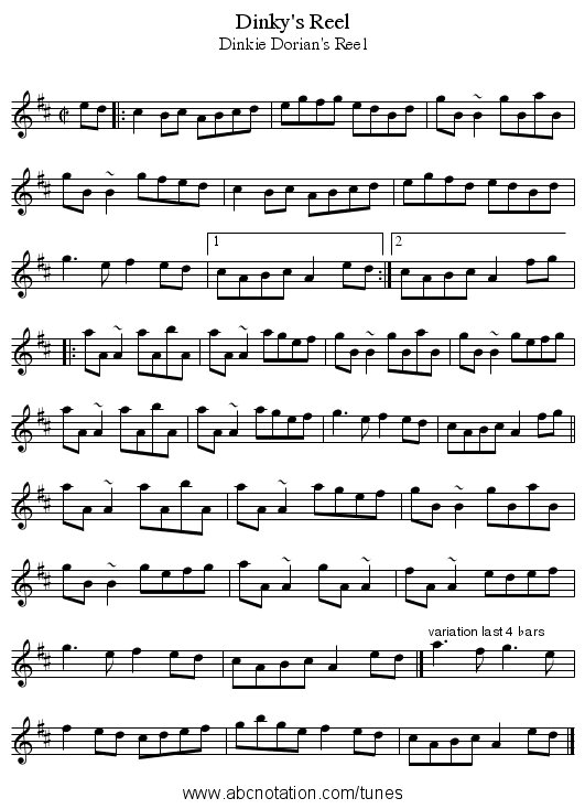 Dinky's Reel - staff notation