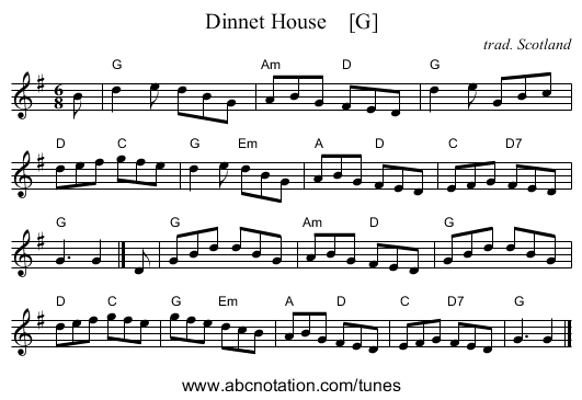 Dinnet House    [G] - staff notation