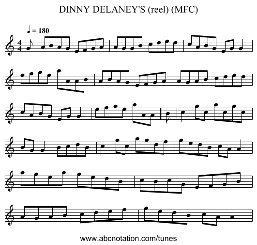 DINNY DELANEY'S (reel) (MFC) - staff notation