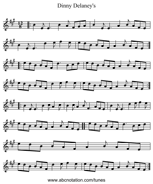 Dinny Delaney's - staff notation
