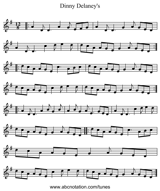 Dinny Delaney's - staff notation