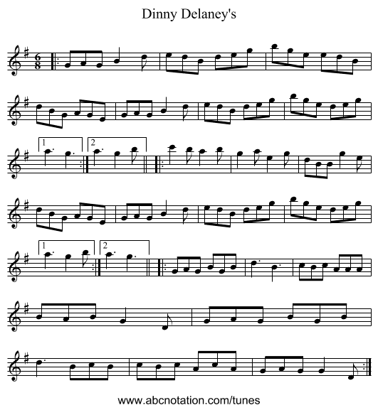 Dinny Delaney's - staff notation