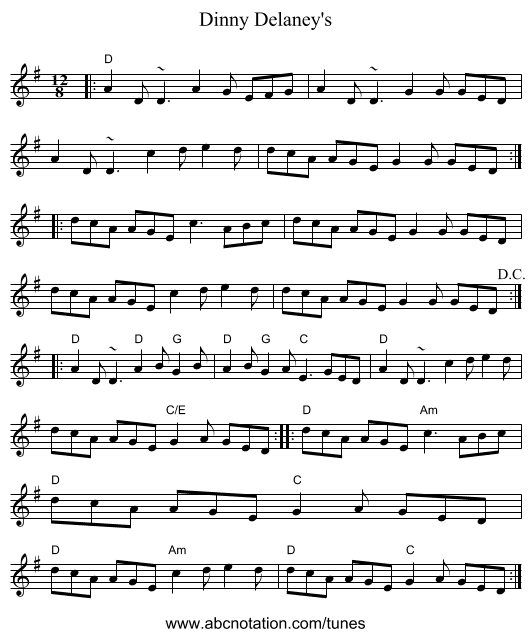 Dinny Delaney's - staff notation