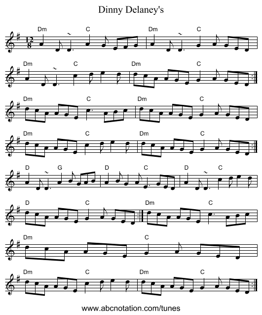 Dinny Delaney's - staff notation