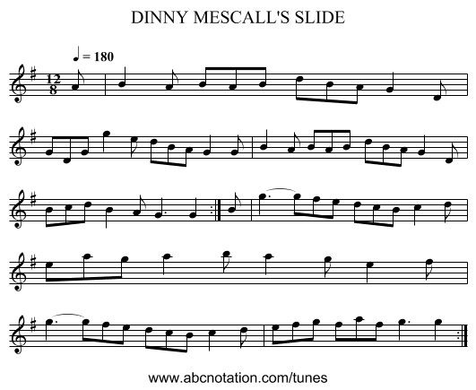 DINNY MESCALL'S SLIDE - staff notation