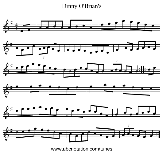 Dinny O'Brian's - staff notation
