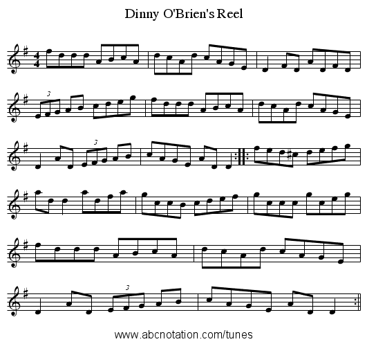 Dinny O'Brien's Reel - staff notation