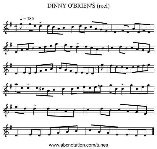 DINNY O'BRIEN'S (reel) - staff notation