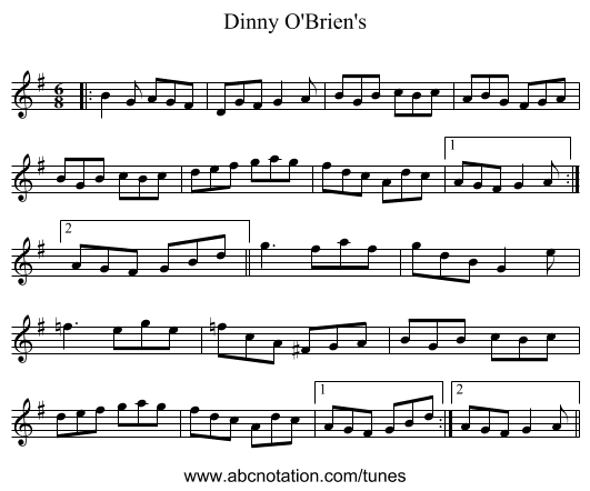 Dinny O'Brien's - staff notation