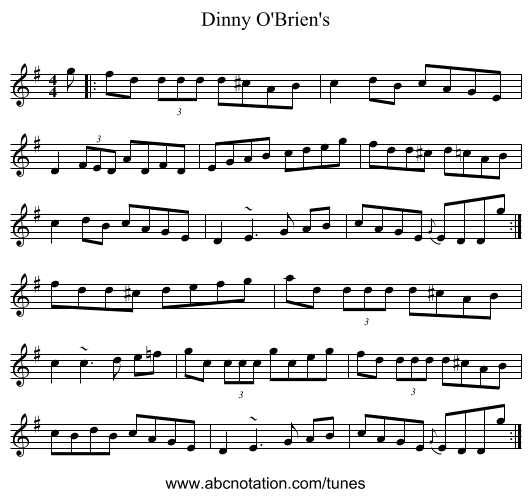 Dinny O'Brien's - staff notation