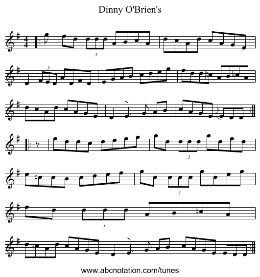 Dinny O'Brien's - staff notation