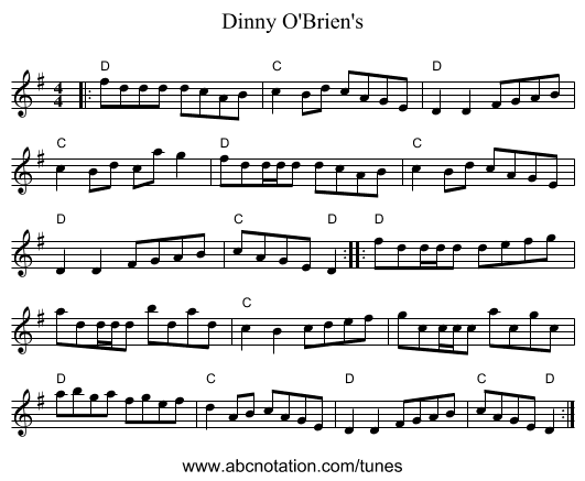 Dinny O'Brien's - staff notation