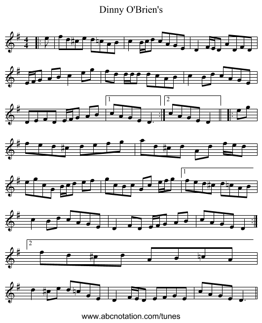 Dinny O'Brien's - staff notation