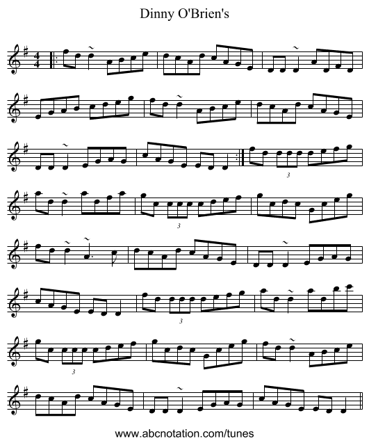 Dinny O'Brien's - staff notation