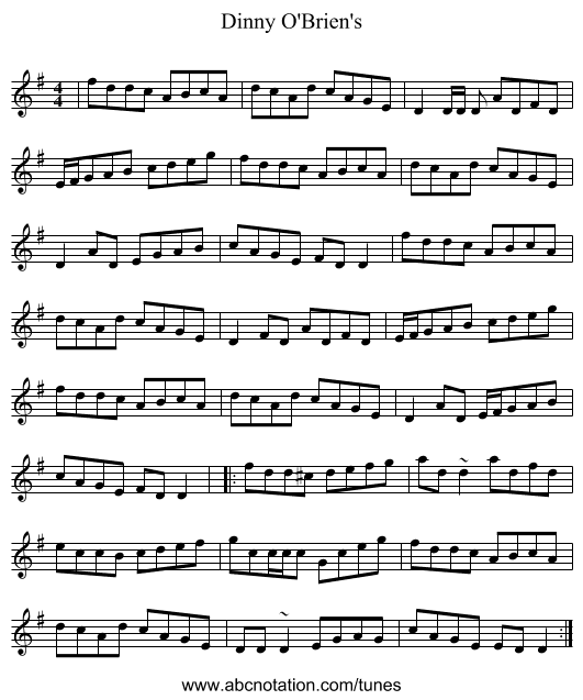 Dinny O'Brien's - staff notation