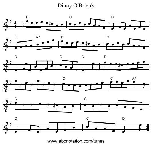 Dinny O'Brien's - staff notation