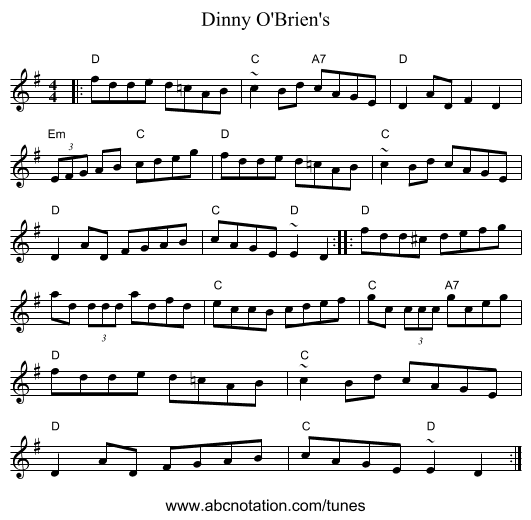 Dinny O'Brien's - staff notation