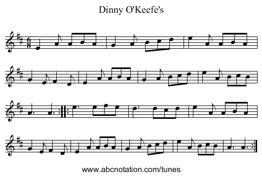 Dinny O'Keefe's - staff notation