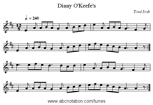 Dinny O'Keefe's - staff notation