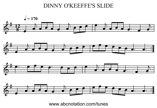 DINNY O'KEEFFE'S SLIDE - staff notation
