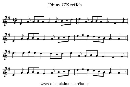 Dinny O'Keeffe's - staff notation