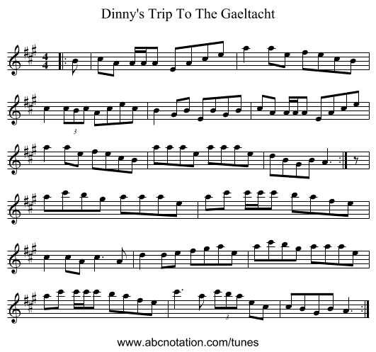Dinny's Trip To The Gaeltacht - staff notation