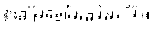 Dio Kardies  [Am] - staff notation