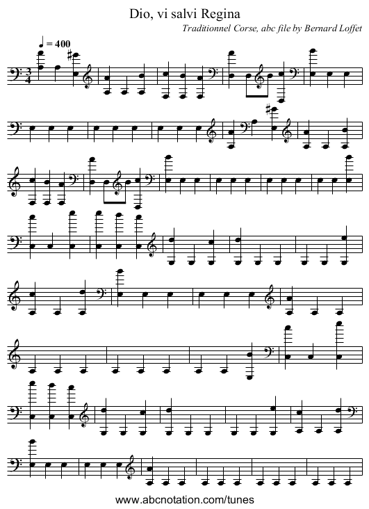Dio, vi salvi Regina - staff notation