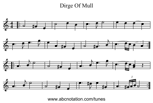 Dirge Of Mull - staff notation