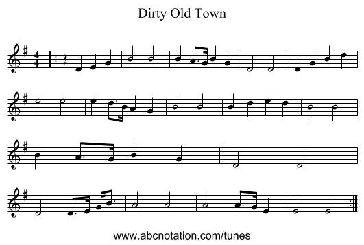 Dirty Old Town - staff notation