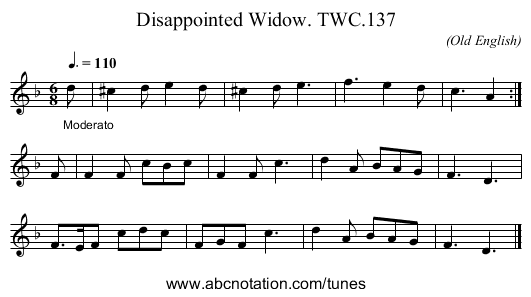 Disappointed Widow. TWC.137 - staff notation