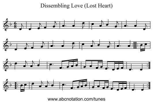 Dissembling Love (Lost Heart) - staff notation
