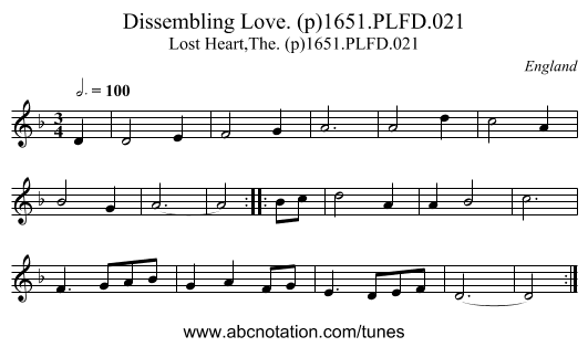 Dissembling Love. (p)1651.PLFD.021 - staff notation