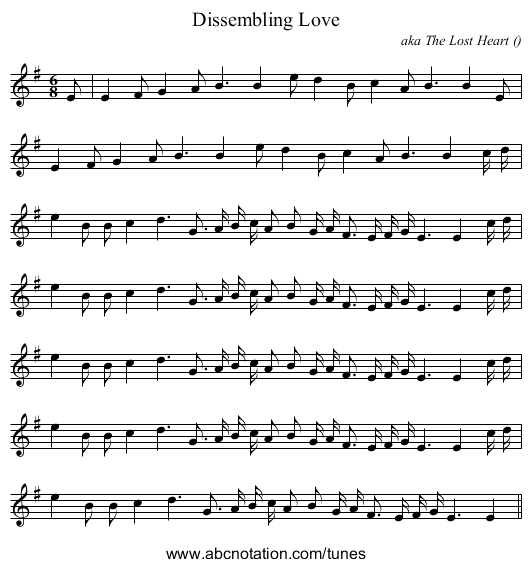 Dissembling Love - staff notation