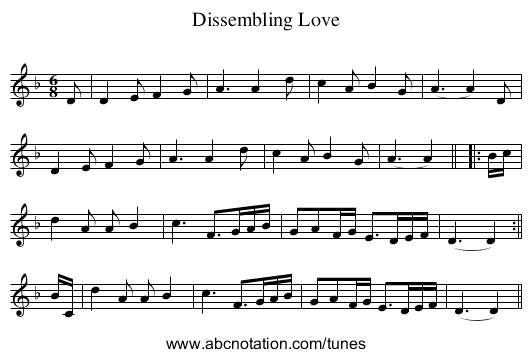 Dissembling Love - staff notation